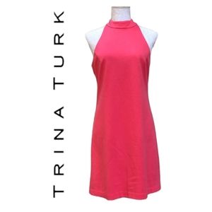 TRINA TURK Coral Pink High Neck Halter Dress 8 NWT
